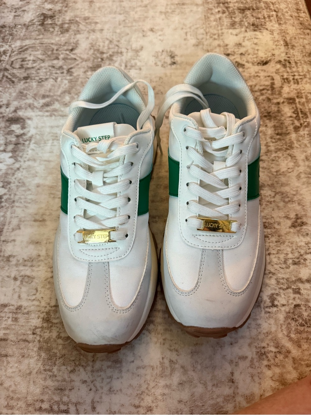 Lucky Step White Green Platform Sneakers Size 10 Air Cooled Retro